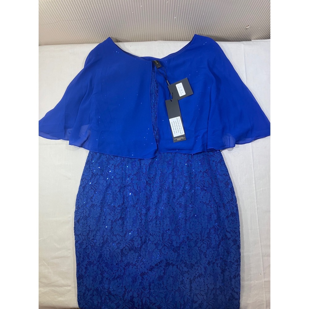 COOAN Women Royal Blue Lace Sequin Overlay‎ Capelet Dress L